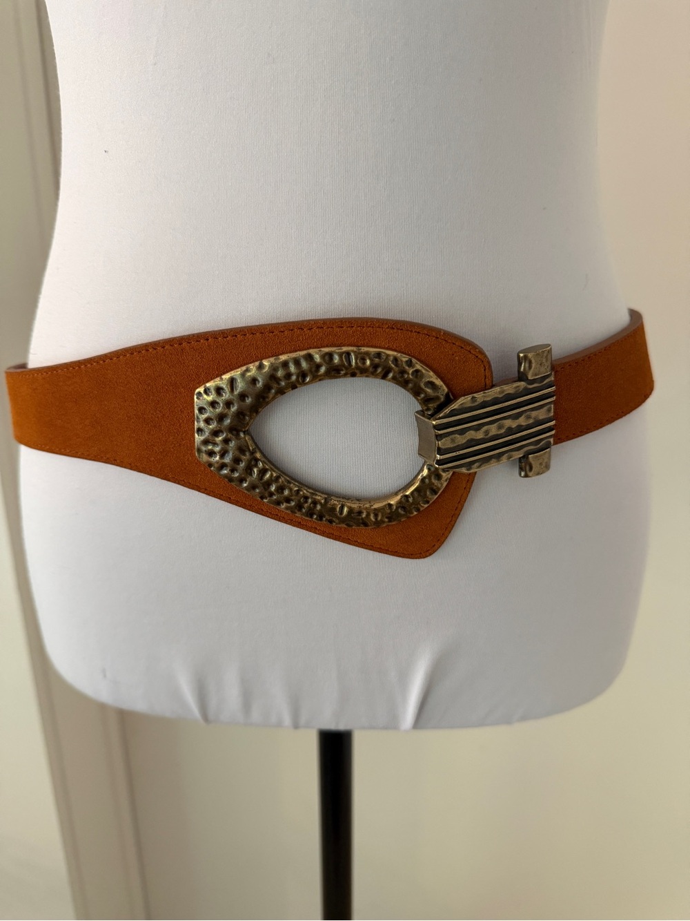 COLDWATER CREEK Suede Belt Asymmetric Modern Hook Closure Brass Tone Buckle Boho